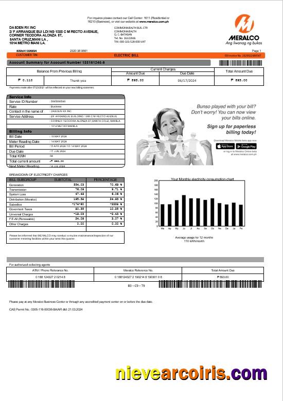 Philippines Meralco electricity business utility bill